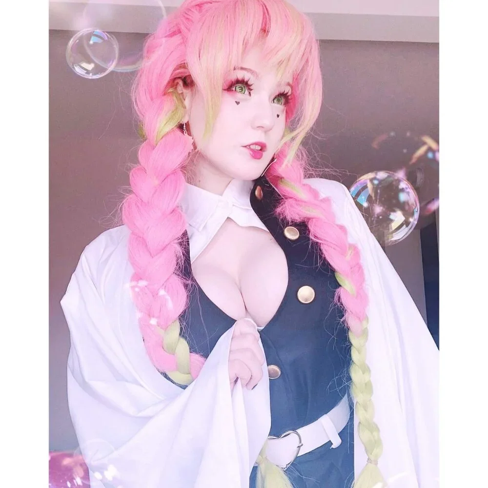 ✨ Women's Max Beauty Anime Pink and Green Wigs Cosplay Braided Hairs Pigtails - Picture 8 of 9